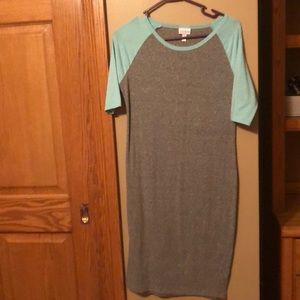 LuLaRoe size S gray and light green sleeve dress